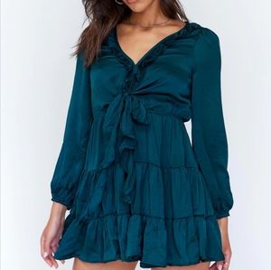 Princess Polly Tiered Babydoll Mini Dress Teal Size 4